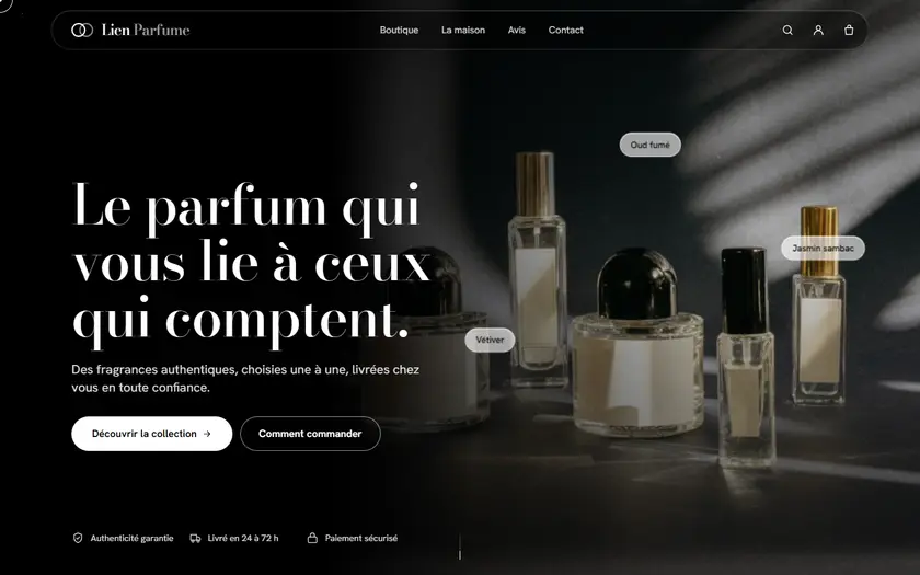 Capture d'écran du site Lien Parfume